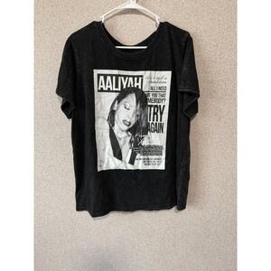 Aaliyah Graphic T-Shirt Black Acid Wash‎ Princess of R&B Tribute Tee Womens 2X